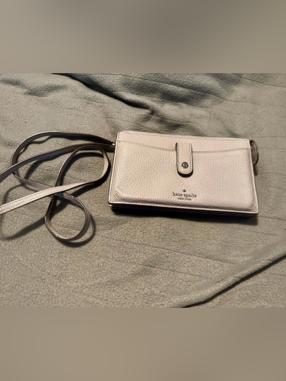 kate spade Light Gray Pebbled Leather Crossbody Wallet